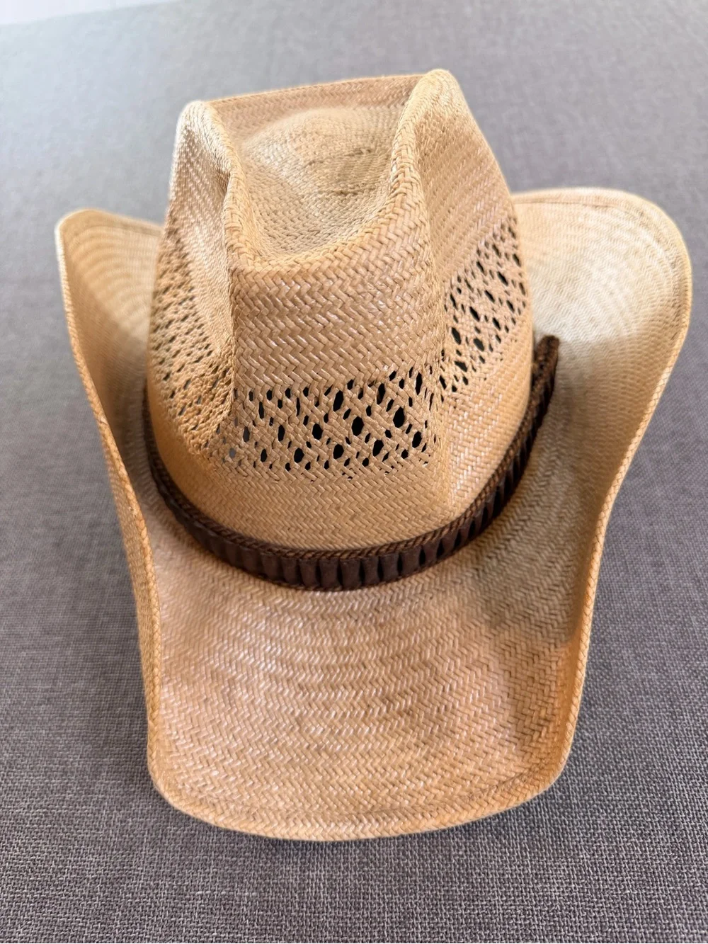 Stetson Vintage Set of 2 Brown Straw Western Hat with Chin Cord Cowboy Unisex